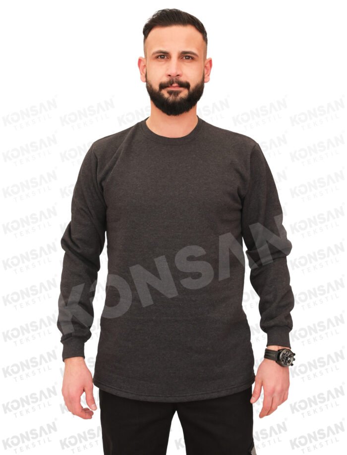 Sıfır Yaka Sweatshirt Füme