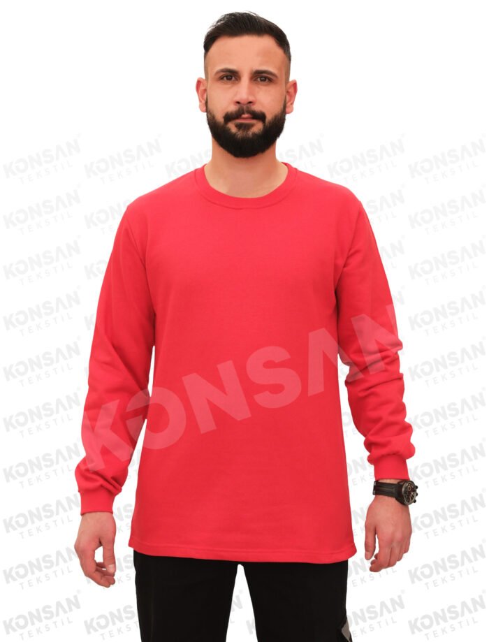 Sıfır Yaka Sweatshirt Kırmızı